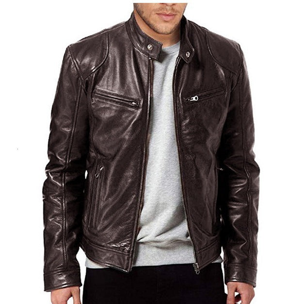Herren Leder Bikerjacke mit asymmetrischem Reißverschluss