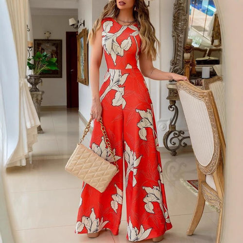 Damen Modischer Jumpsuit mit floralen Akzenten und weitem Bein Drune