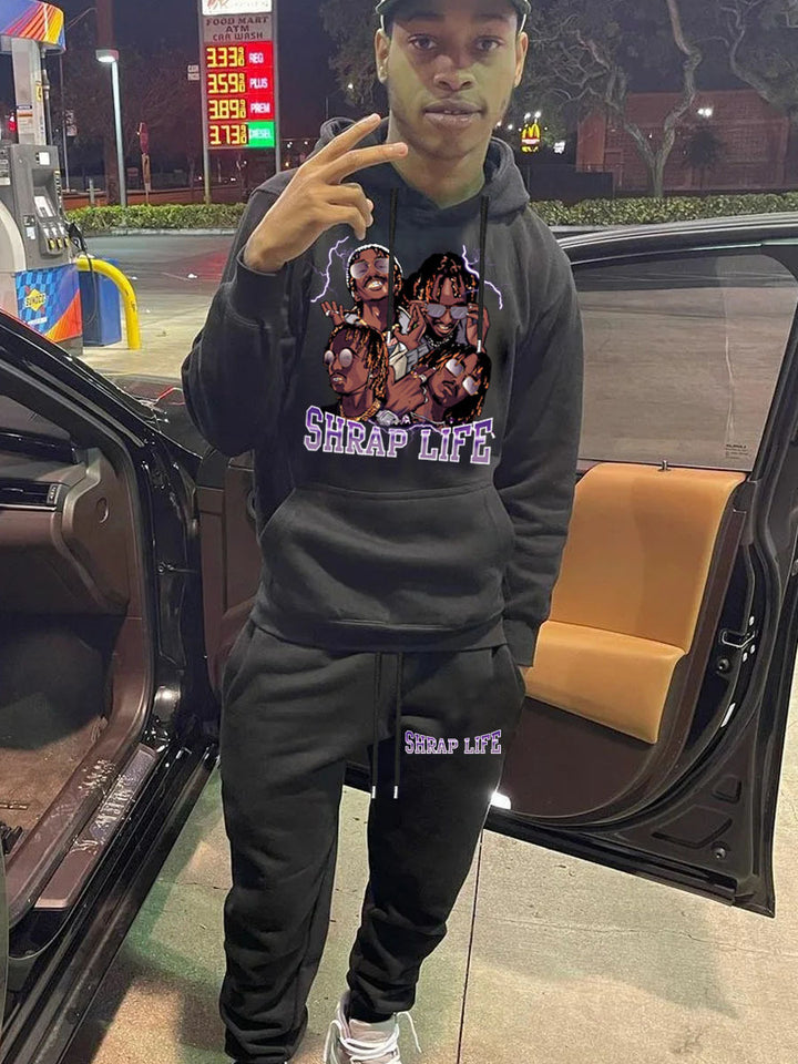 Herren Hoodie und Jogginghose Set mit kreativem Grafikdruck Drune