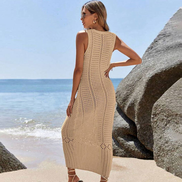 Damen Elegantes Häkel-Maxikleid mit feinem Lochdesign und V-Ausschnitt Drune