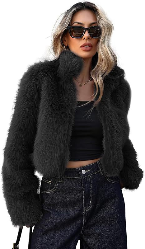 Damen Flauschige kurz geschnittene Kunstpelzjacke Drune