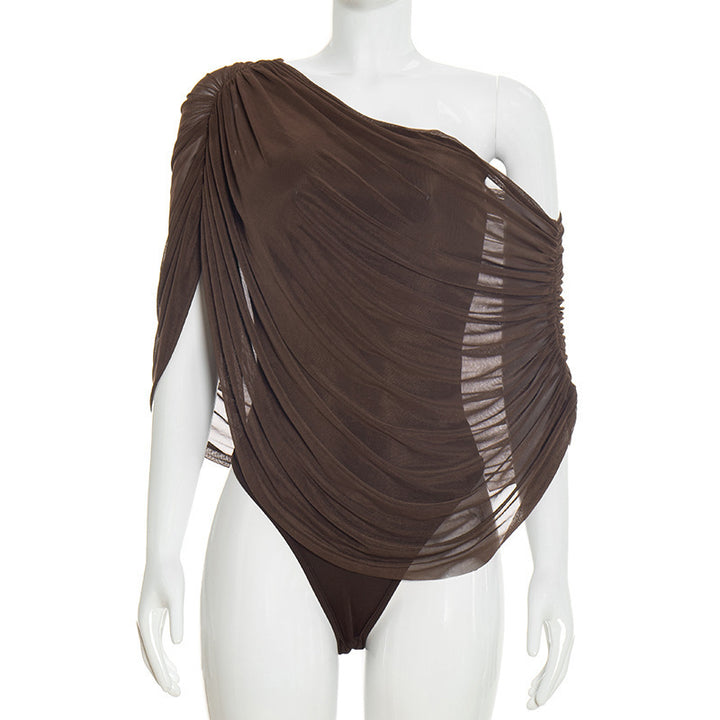 Damen Einseitiger Chiffon-Bodysuit mit Drapierungen Drune