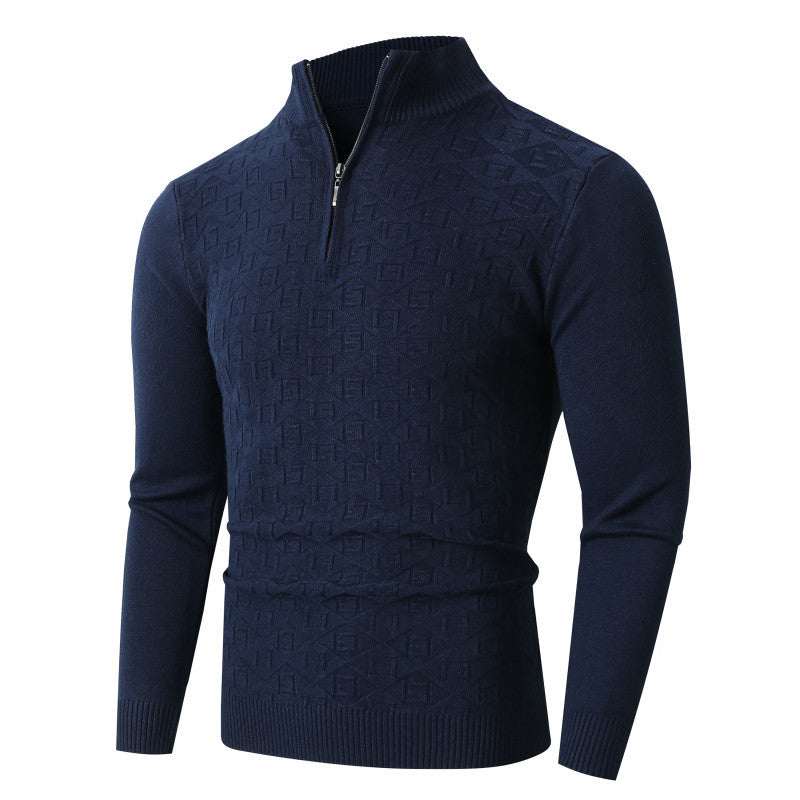 Herren Strickpullover mit modernem Zopfmuster und Halbreißverschluss Drune