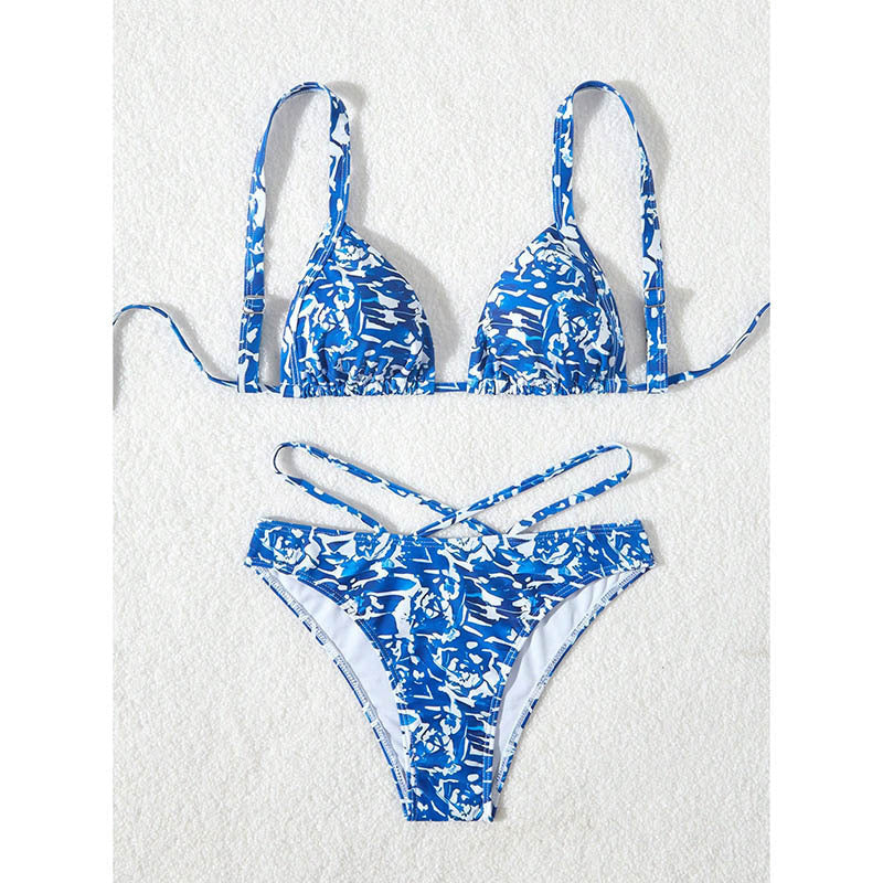 Damen Triangel-Bikini-Set mit verstellbaren Riemchen und stilvollem Mustermix Drune