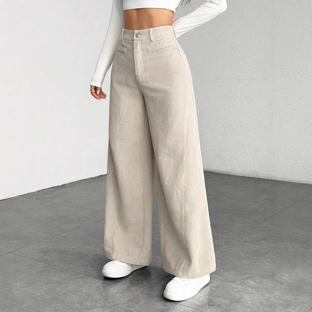 Damen weite Faltenhose mit hohem Bund Drune