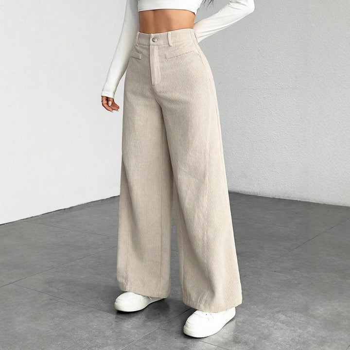 Damen weite Faltenhose mit hohem Bund Drune