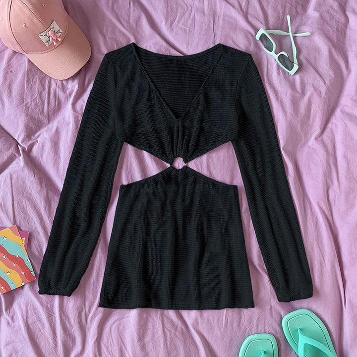 Damen Cut-Out Minikleid mit langen Ärmeln und Knotendetail Drune