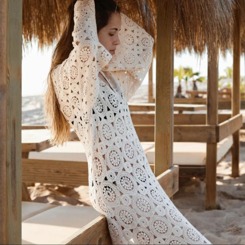 Damen Häkel-Strandkleid mit Volantärmeln und elegantem Schnitt Drune