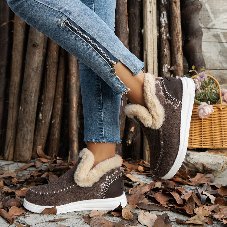 Damen Gemütliche Winter-Stiefeletten mit flauschigem Innenfutter und robustem Profil Drune