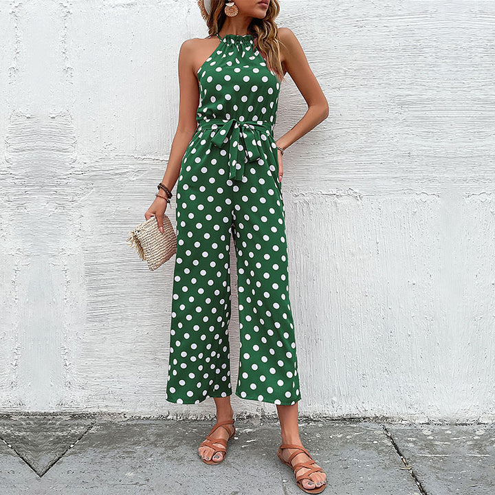Damen Jumpsuit mit modernen Punkten und verspieltem Gürtel Drune