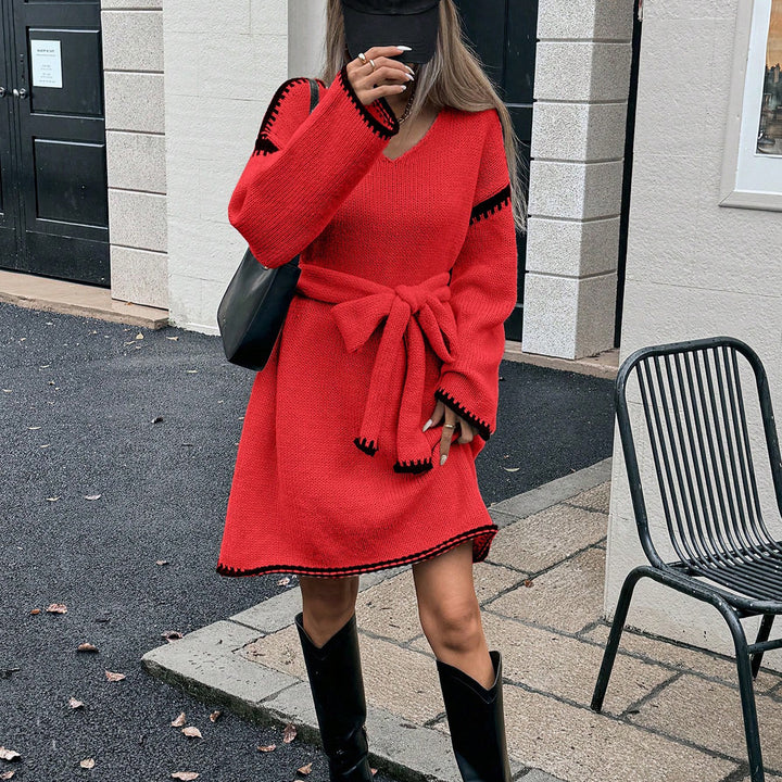 Damen Strickkleid mit taillierter Silhouette und Gürtel Drune