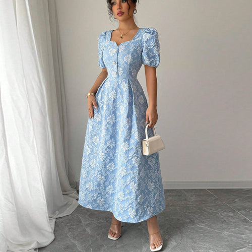 Damen Maxikleid mit floralen Applikationen und Puffärmeln Drune