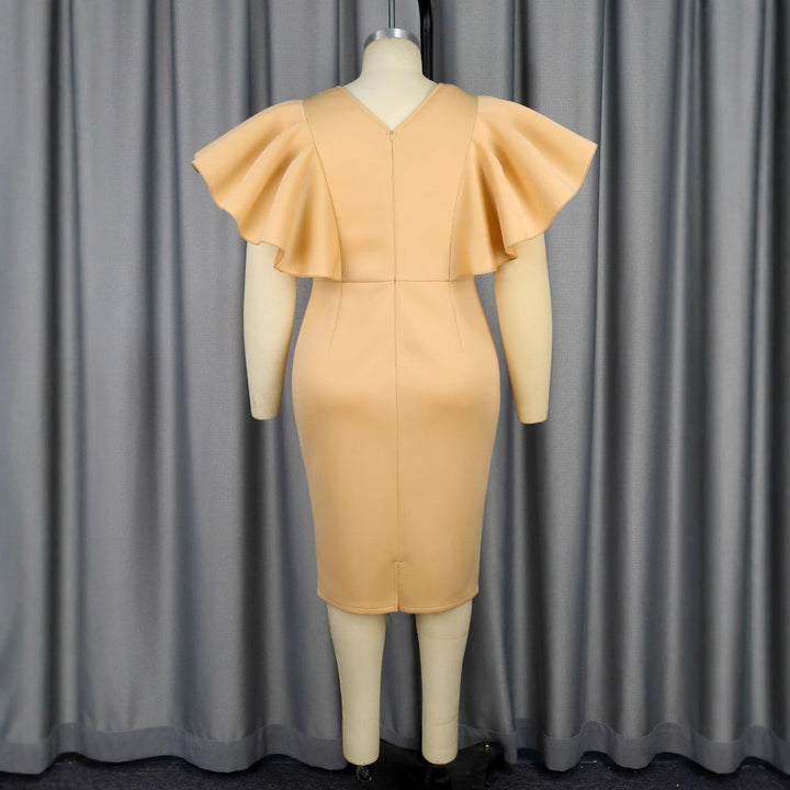 Damen figurbetontes Kleid mit voluminösen Rüschenärmeln und Taillengürtel Drune