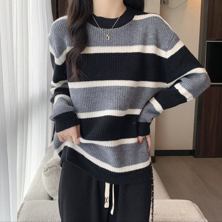 Damen lässiger Pullover mit farbenfrohem Streifenmuster Drune