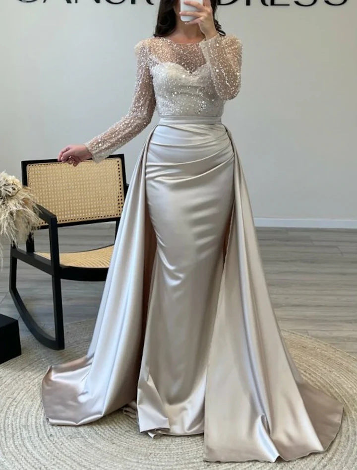 Damen Glamouröses Abendkleid mit funkelnden Perlen und fließendem Rock Drune