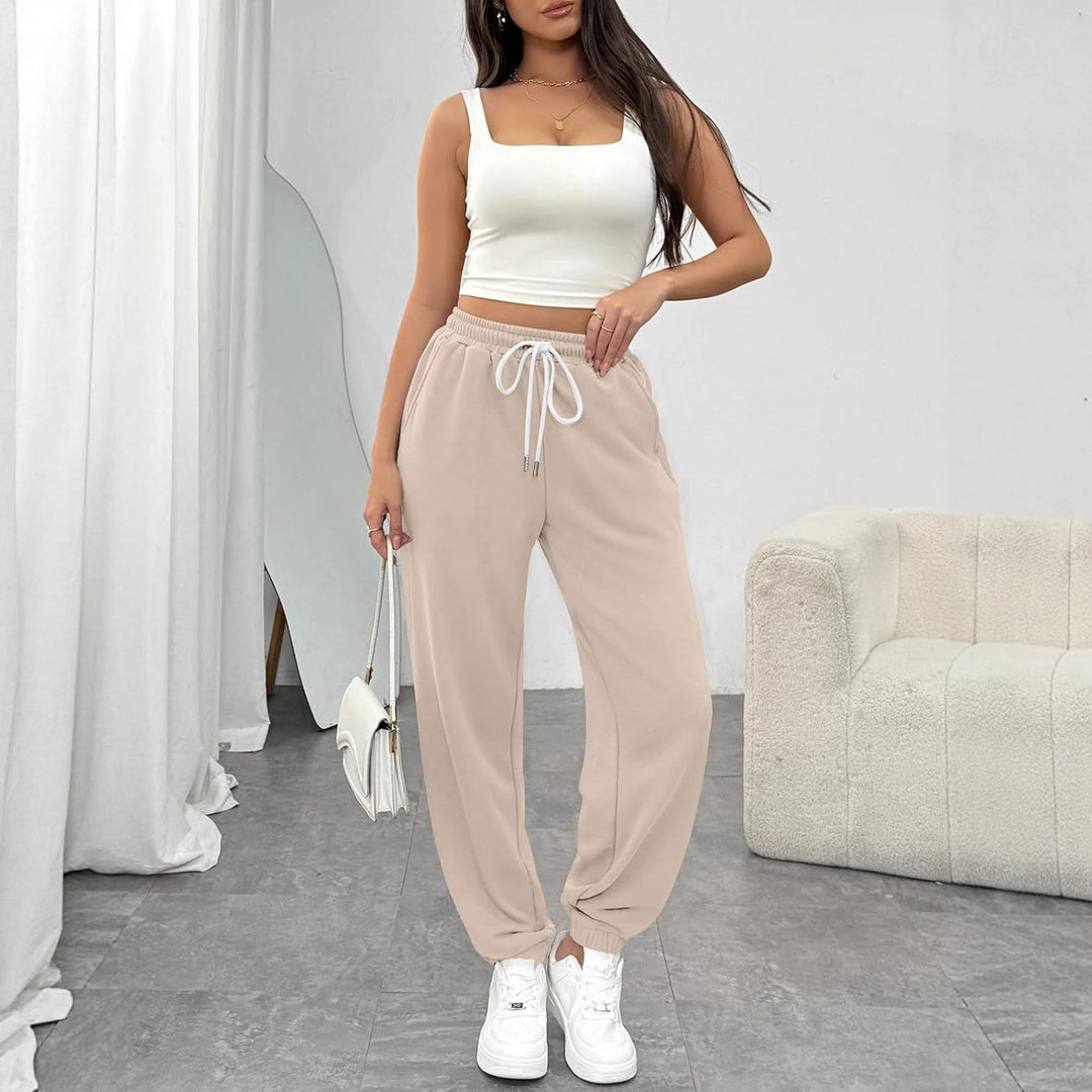 Damen Bequeme Sporthose mit elastischem Bund und Kordelzug Drune