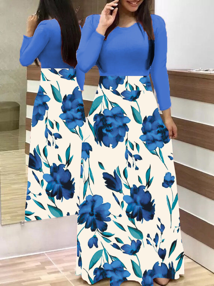 Damen Elegantes Maxikleid mit grafischem Druck und flexiblem Bund Drune