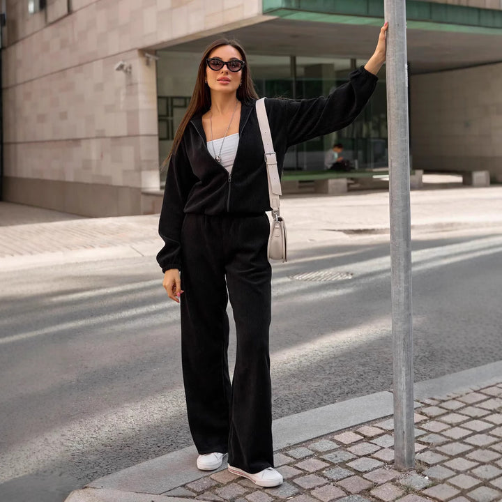 Damen Cropped Sweatshirt mit Reißverschluss und elastischem Bund Drune