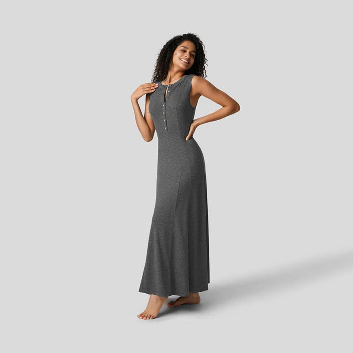 Damen Maxikleid mit Knopfleiste und figurfreundlichem Schnitt Drune