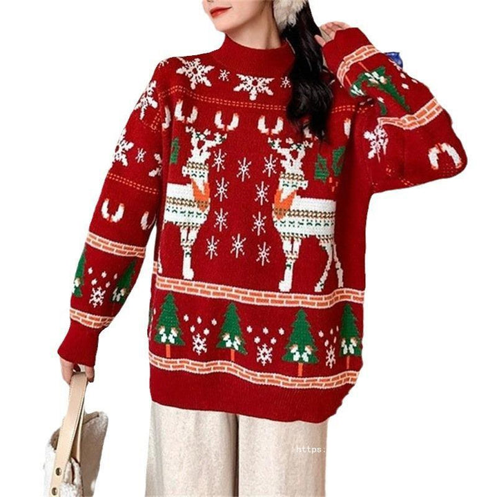 Damen Festlicher Pullover mit 3D-Rentier-Motiv und Hochkragen Drune