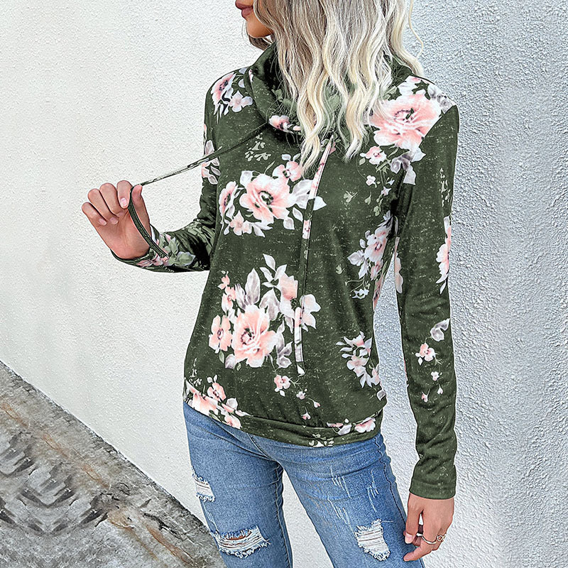 Damen Bluse mit floralem Design und modernem Hoody-Ausschnitt Drune