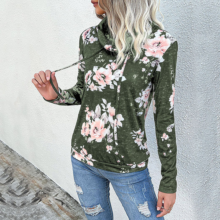 Damen Bluse mit floralem Design und modernem Hoody-Ausschnitt Drune