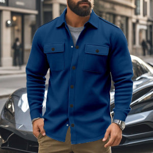 Herren nan Wollmix-Überhemdjacke mit Pattentaschen verdeckter Druckknopfleiste und Hemdkragen Drune
