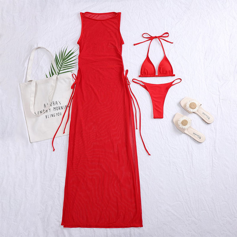 Damen Strandkleid mit verstellbaren Bändern und Raffungen Drune