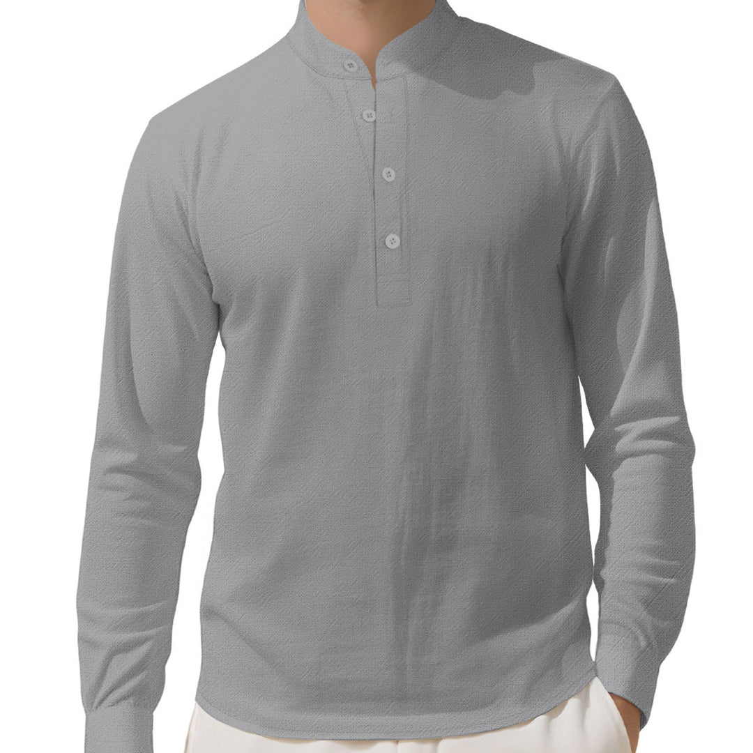 Herren Elegantes Langarmhemd mit Stehkragen und Knopfleiste Drune