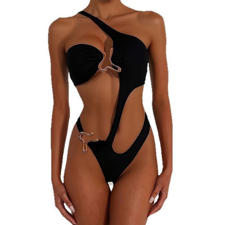 Damen Einteiliger Badeanzug mit asymmetrischem Design und elegantem Cut-Out Drune