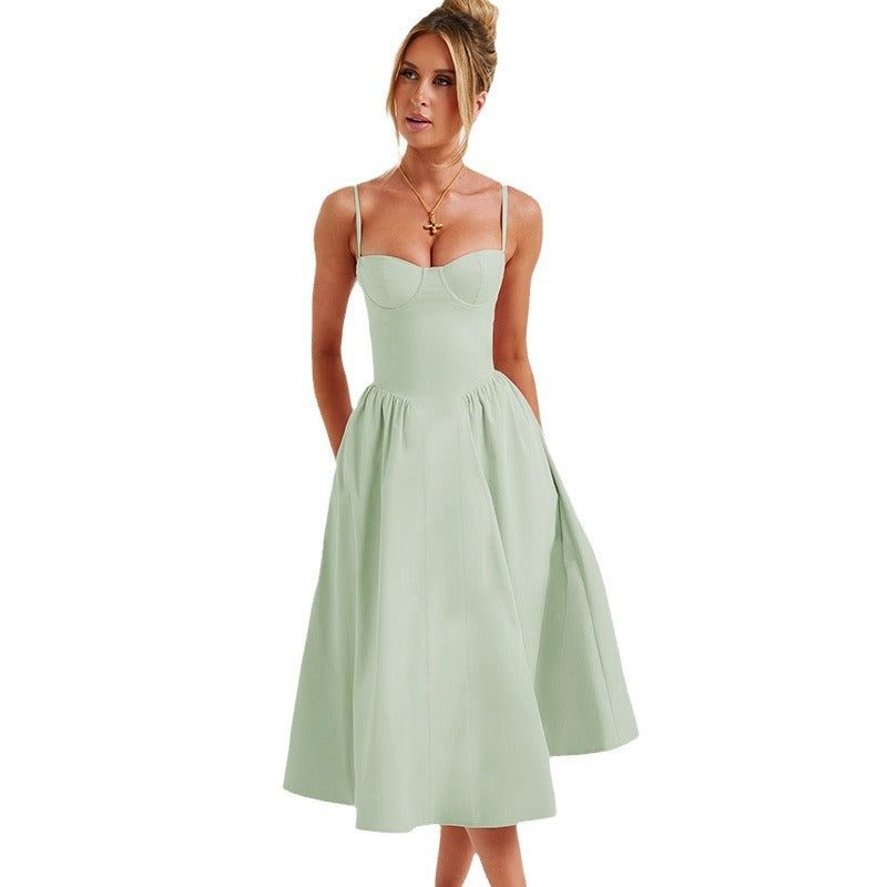 Damen Midi-Kleid mit ästhetischem Herzausschnitt und schwingendem Rock Drune