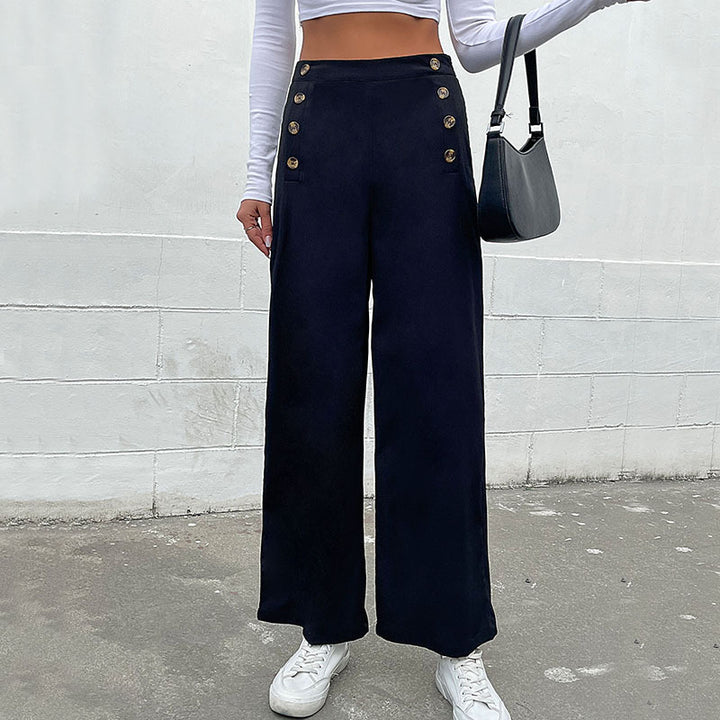 Damen weite Palazzo-Hose mit dekorativen Knöpfen Drune