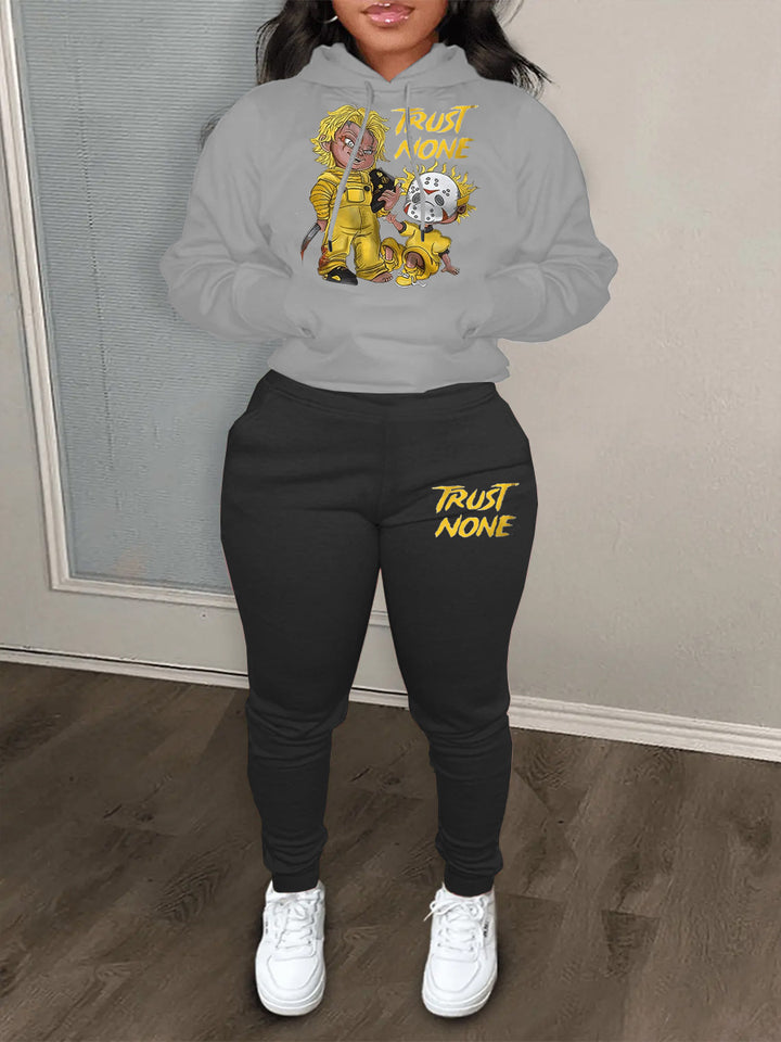 Damen Kapuzenpullover und Jogginghose Set mit kreativem Druckdesign Drune