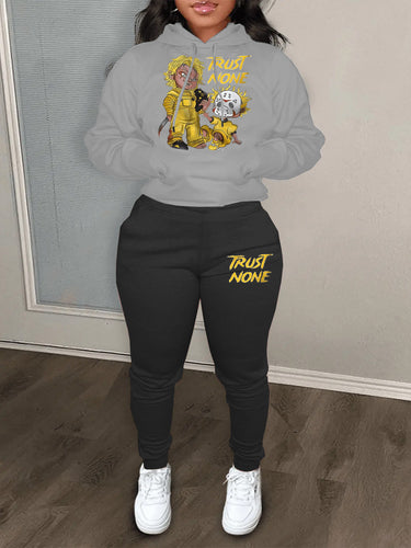 Damen Kapuzenpullover und Jogginghose Set mit kreativem Druckdesign Drune