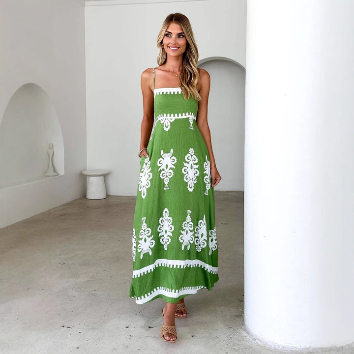 Damen Maxikleid mit floralem Muster und schwingendem Rock Drune