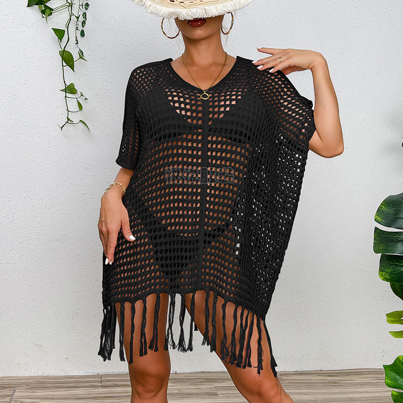 Damen Häkel-Strandtunika mit Fransen und transparentem Design Drune