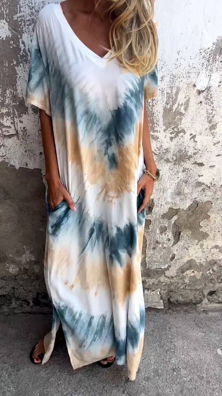 Damen Maxikleid mit lässigem V-Ausschnitt und praktischen Taschen Drune