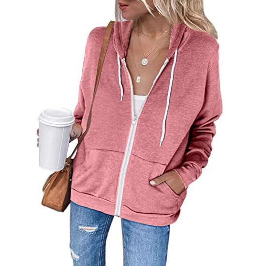 Damen lässiger Kapuzenpullover mit durchgehendem Reißverschluss und praktischen Taschen Drune