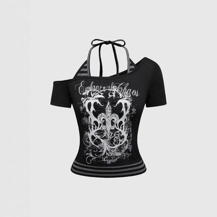 Damen Off-Shoulder Top mit grafischem Design Drune