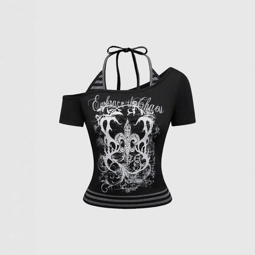 Damen Off-Shoulder Top mit grafischem Design Drune