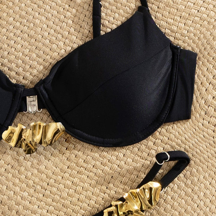 Damen Bikini-Set mit elegantem Push-up-BH und verzierten Trägern Drune