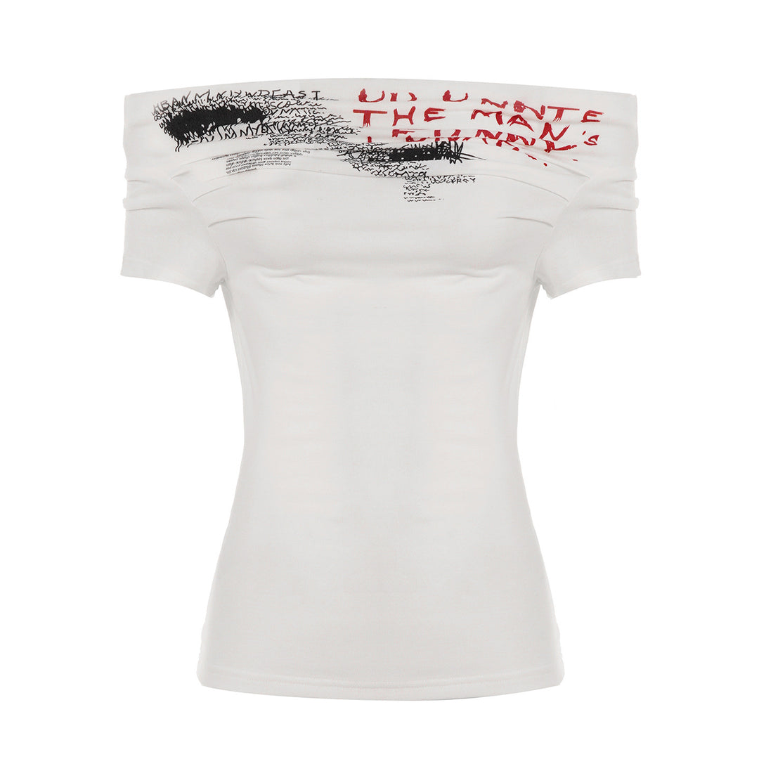 Damen Off-Shoulder Shirt mit grafischem Druck Drune