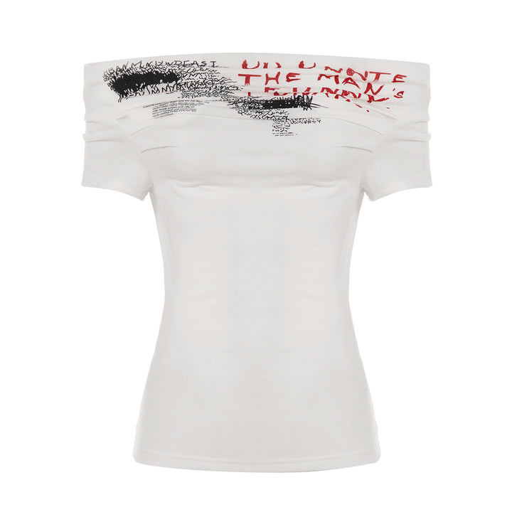 Damen Off-Shoulder Shirt mit grafischem Druck Drune