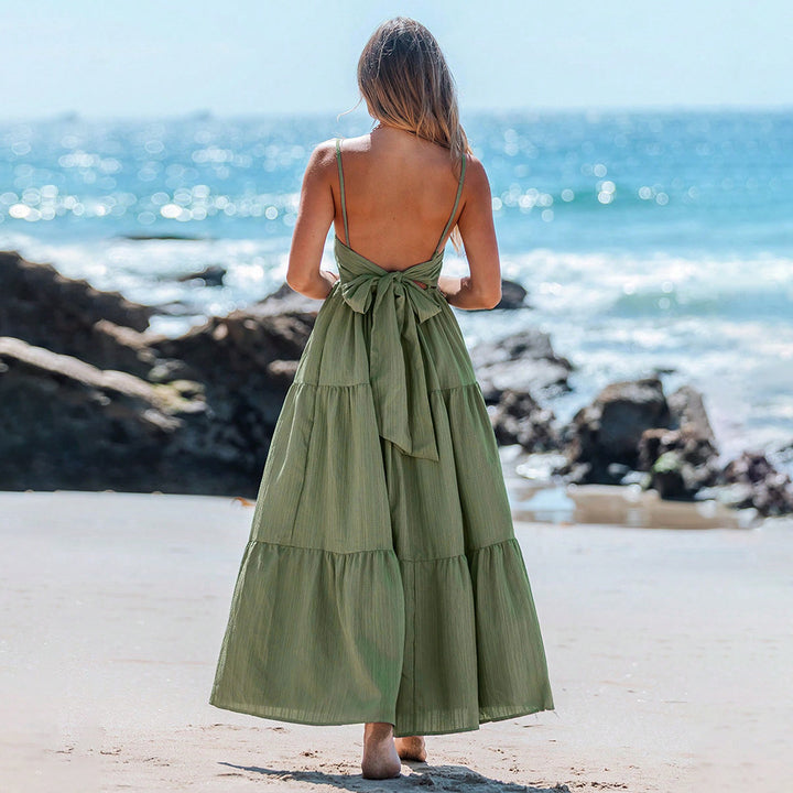 Damen Maxikleid mit hohen Taillenakzenten und luftigen Stufen Drune
