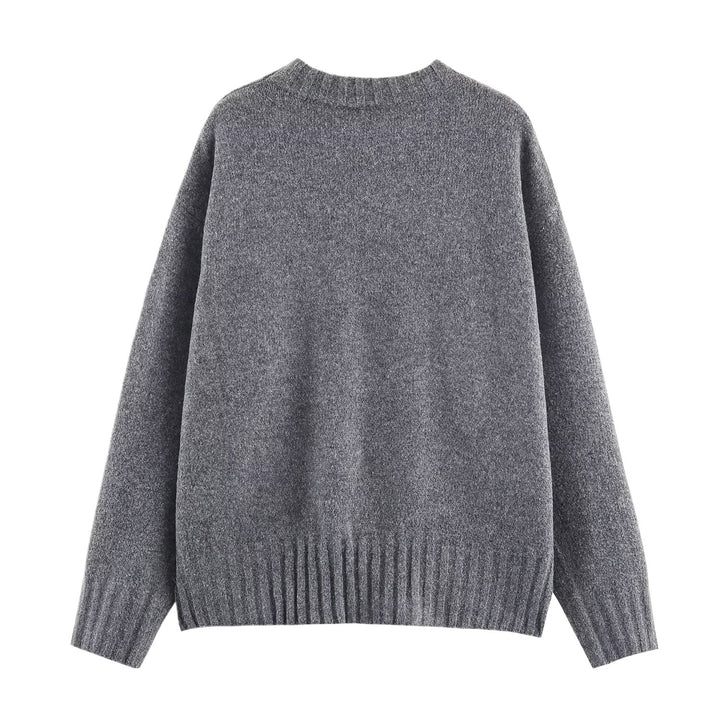 Damen modischer Oversize-Strickpullover mit Rundhalsausschnitt und Rippbündchen Drune