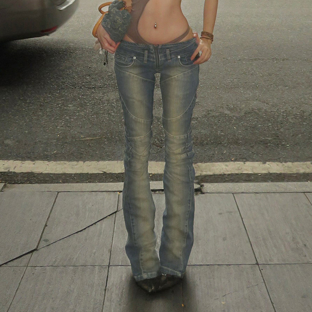 Damen Bootcut Jeans mit modischen Nähten und komfortablem elastischen Bund Drune