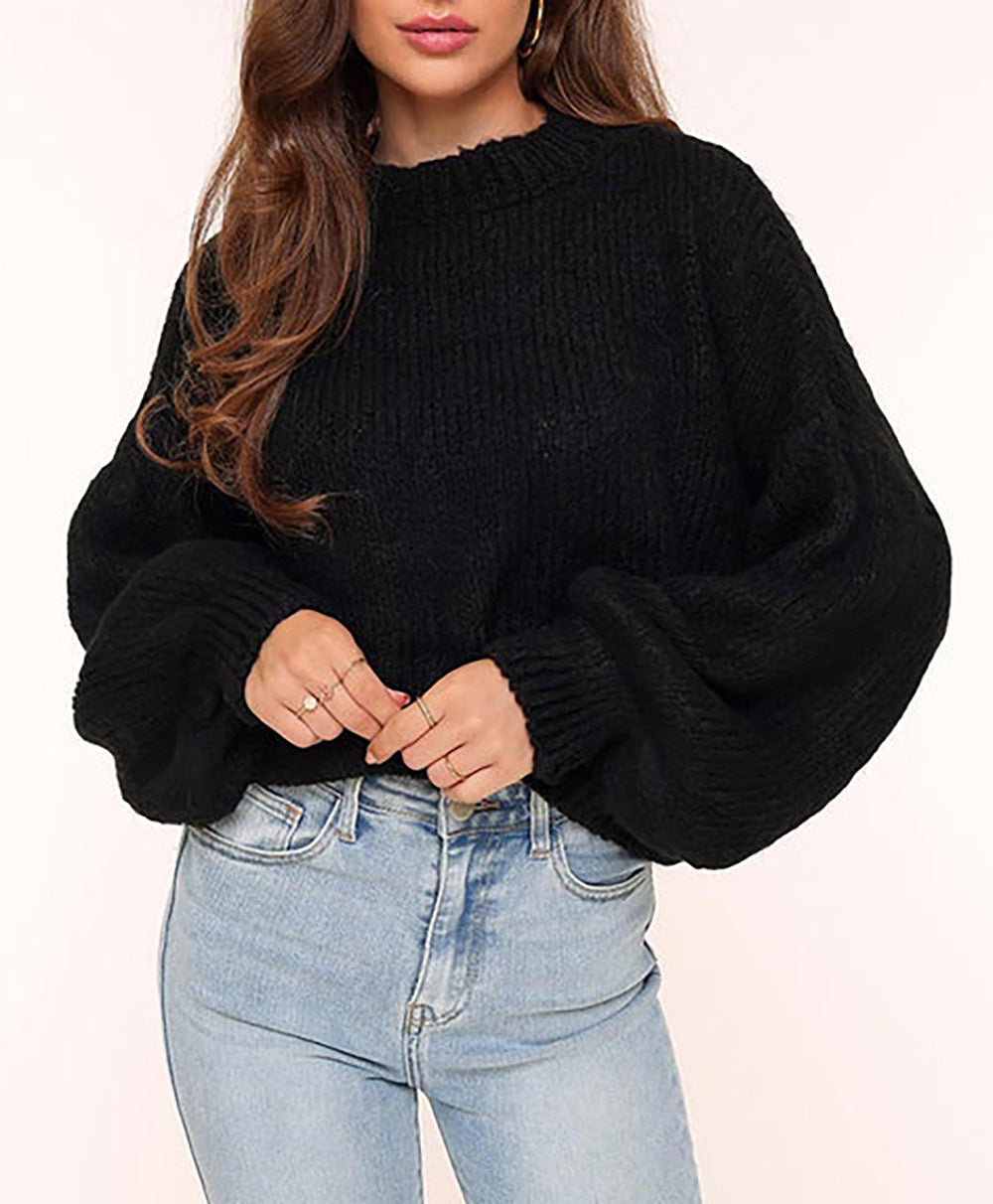 Damen lässiger Strickpullover mit voluminösen Ärmeln und modernem Design Drune