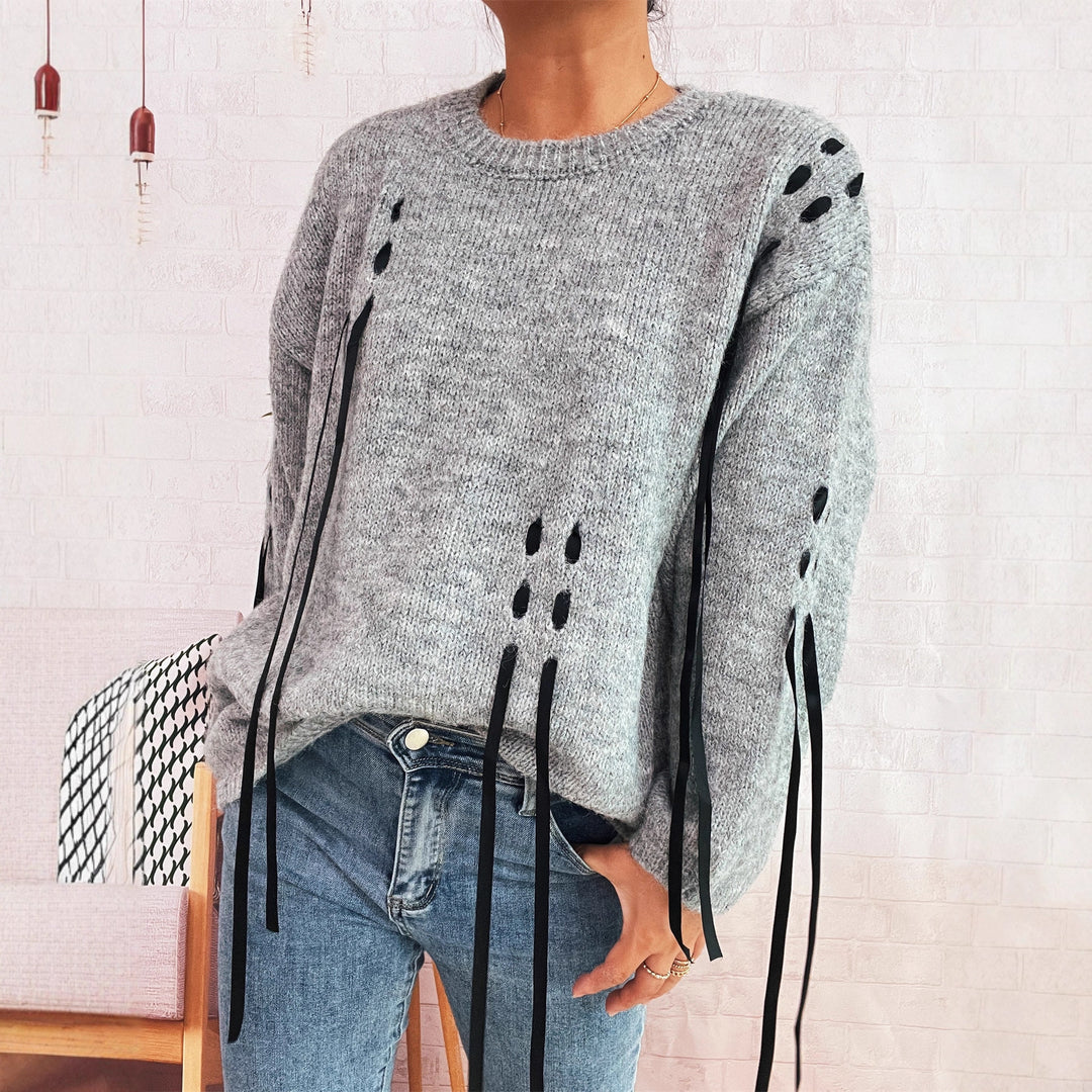 Damen modischer Oversize-Pullover mit einzigartigen Schnürdetails Drune