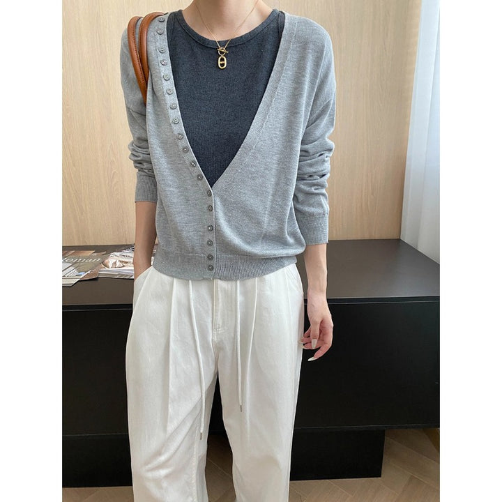 Damen lässiger Langarm-Cardigan mit Knopfleiste Drune