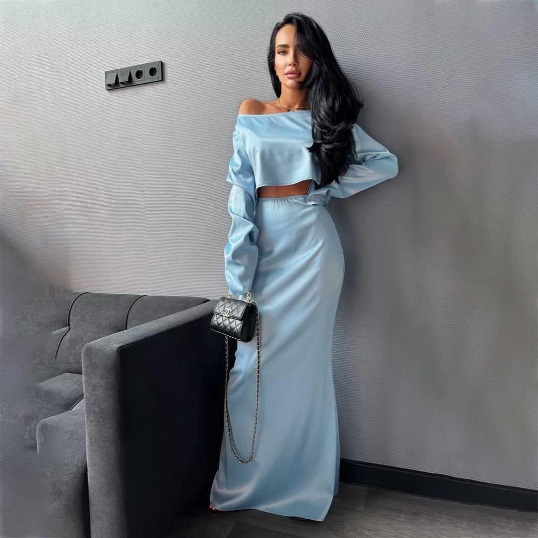Damen Elegantes Satin-Maxikleid mit schlichten KNopfdetails Drune